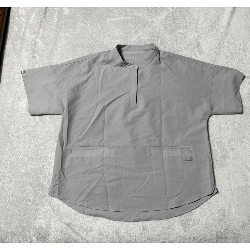 FIGS Ejura Scrub Top Womens Large Convertible Sleeve Logo Gray